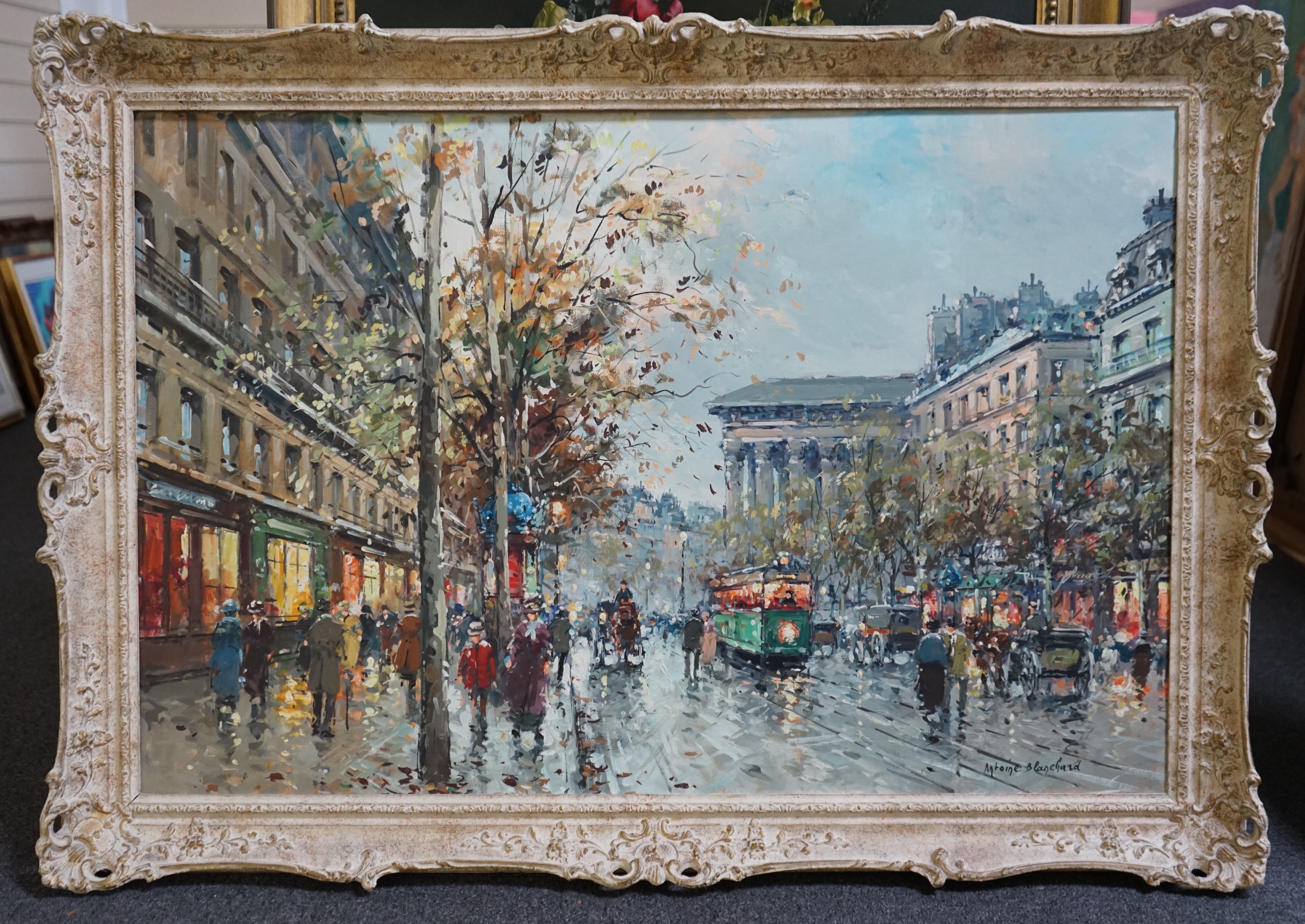 Antoine Blanchard (French, 1910-1988), Boulevard de la Madeleine, Paris, oil on canvas, 60 x 90cm